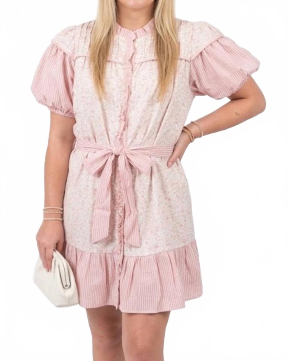NEW &MERCI lacey mixed print ruffled mini dress in pink blush multi